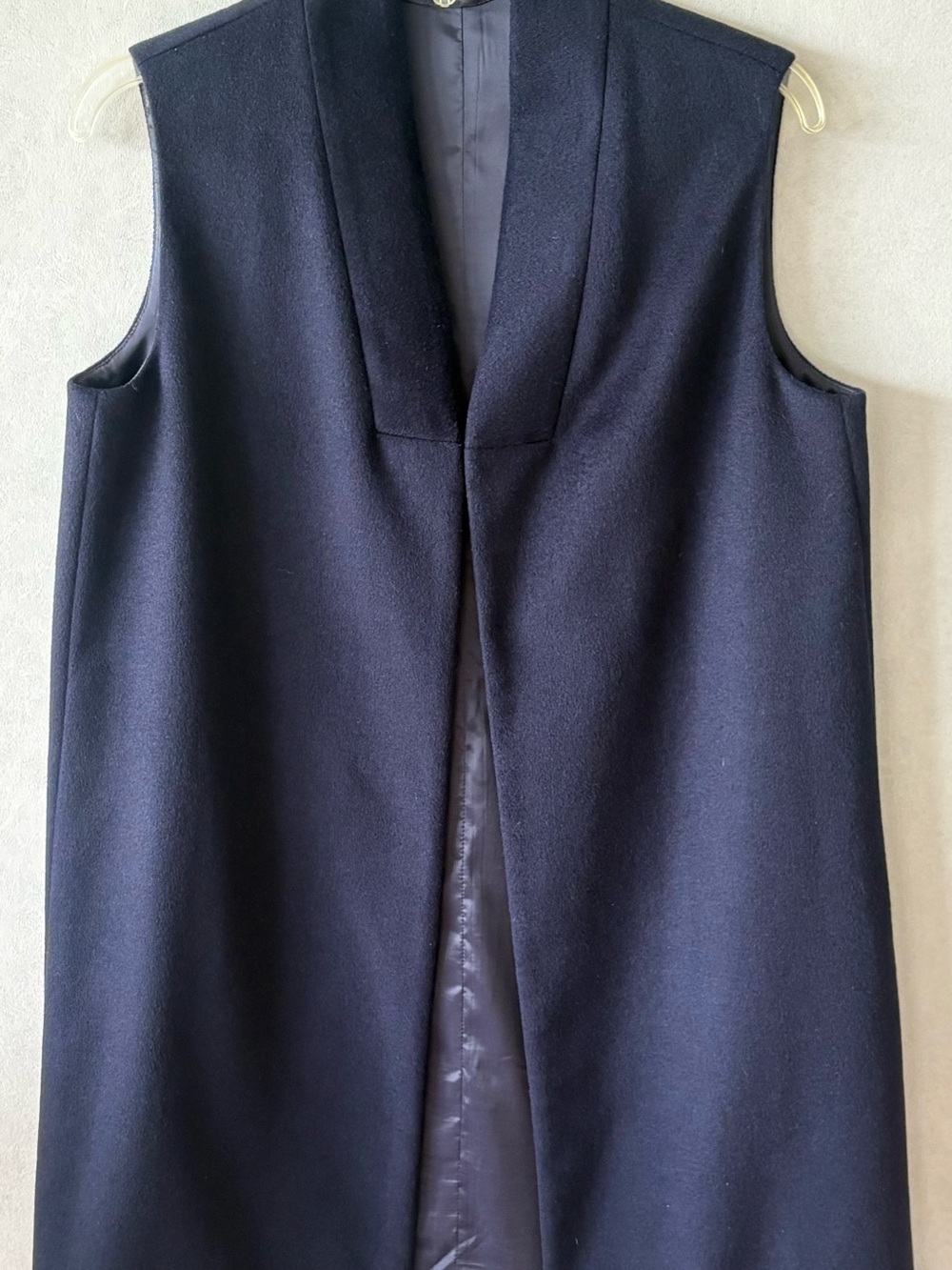 Romania wool cashmere gillet Sleeveless button Open-Front Long Vest in Navy